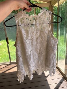 Women’s White Lace Sleeveless Top - Elegant Floral Crochet
